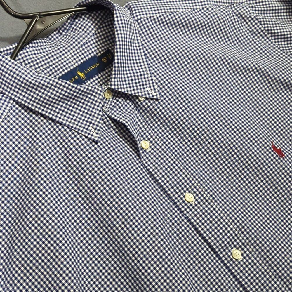 Ralph Lauren Shirt Men's 2XB Blue Check Long Sleeve Button Down Big Preppy